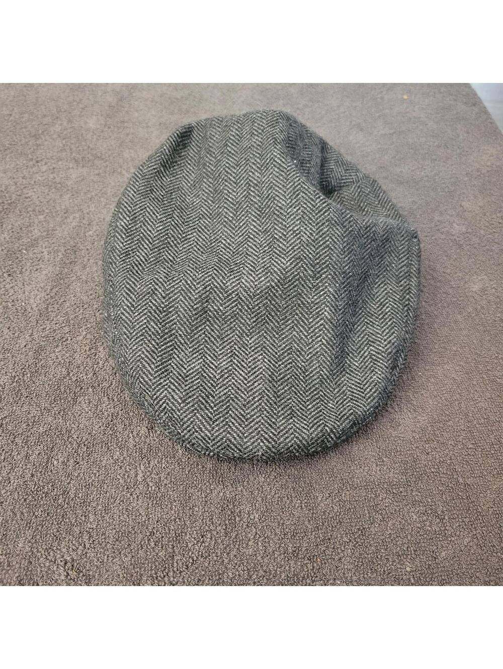 JANGoul Gray Herringbone Wool Blend Flat Cap – 56 cm